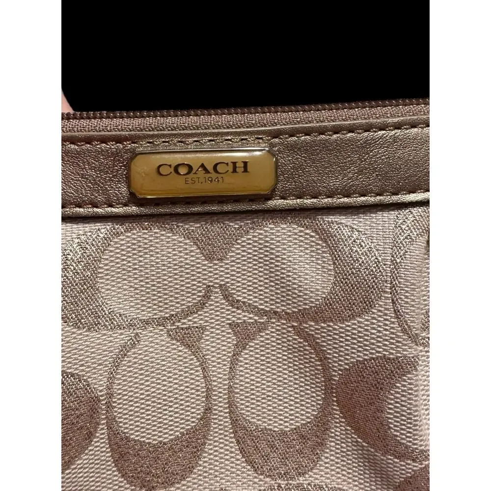 Coach Signature Gold Silver and Cream Wristlet - Picture 4 of 9